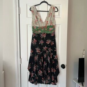 AMUR Floral Black and Green High Low Dress